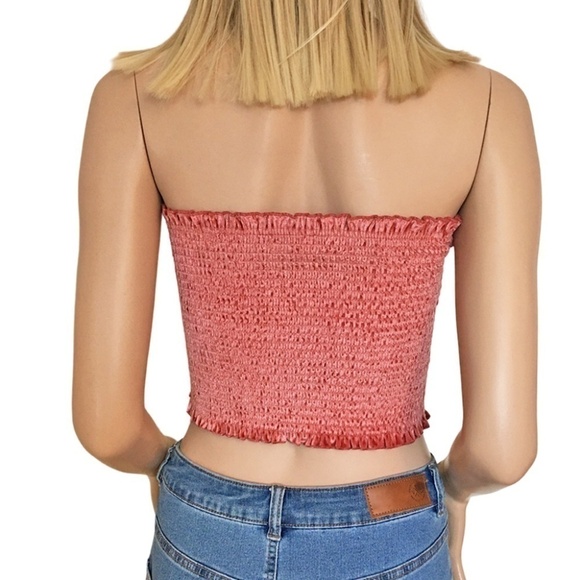 Hollister Shirred Smocked Crop Tube Top Tank Ruffles and Velvet Pullover - Picture 9 of 14